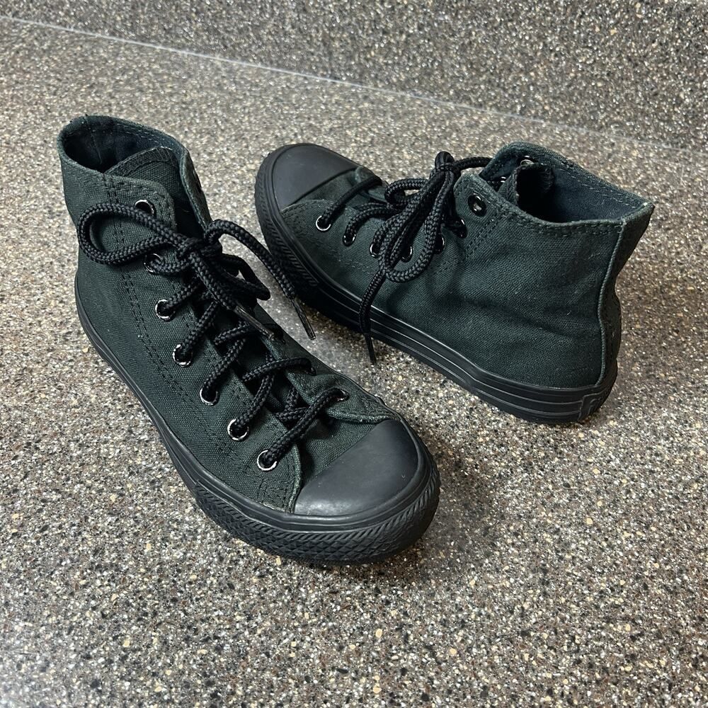 Converse All Star Little Kids Youth Sz 2 Canvas Sneaker Hi Top Lace Up All Black